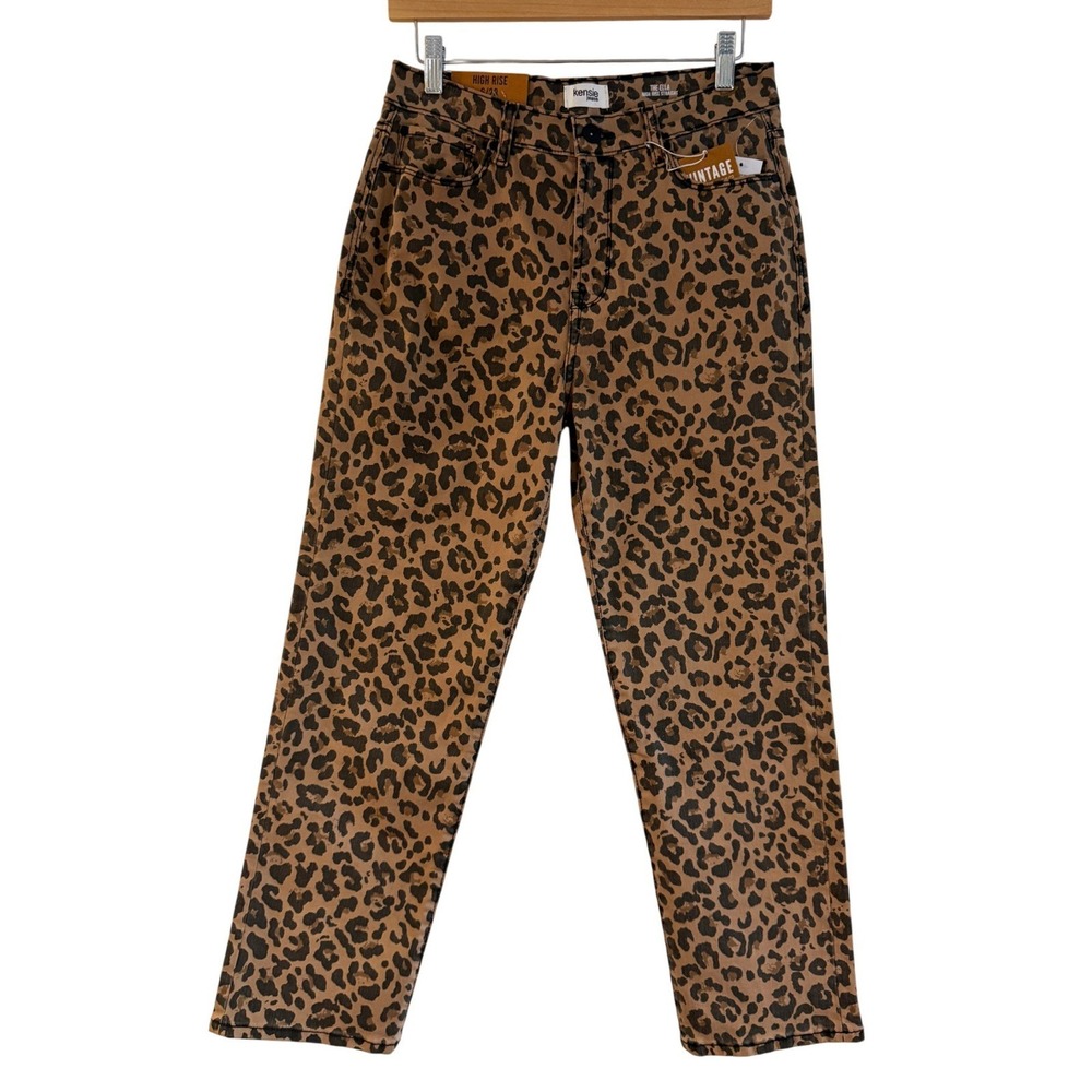 Kensie Jeans The‎ Ella High Rise Straight Snow Leopard Print Pants 6/28 NWT